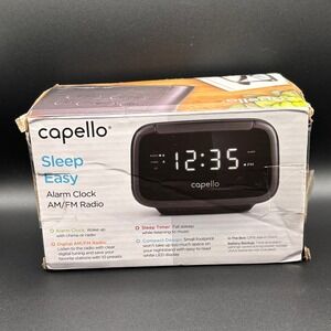Capello Sleep Easy Digital Alarm Clock AM/FM Radio White LED Black